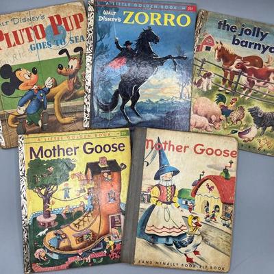 Lot of 5 Little Golden Book Vintage Children's Storybooks Walt Disney Zorro Mother Goose
