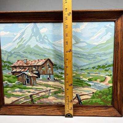 Vintage Paint by Number Framed Art Mountain Rural Scenery