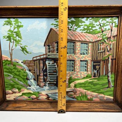 Vintage Paint by Number Stone Watermill Countryside Framed Art