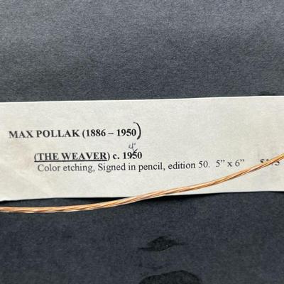 Vintage Max Pollak The Weaver 1940 Color Etching Signed & Numbered Framed Art