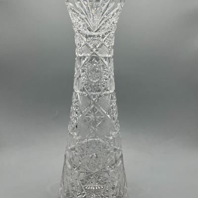 Large Vintage Cut Crystal Sawtooth Edge Flower Vase