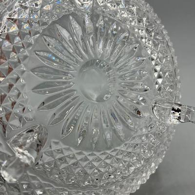 Vintage Flower Cut Pattern Footed Crystal Glass Dish Bowl