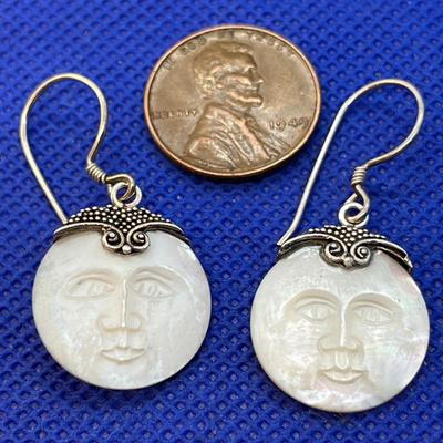 .925 M.O.P. CARVED MAN IN THE MOON EARRINGS