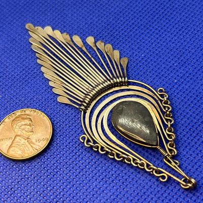 LARGE FANCY METAL, STONE PENDANT