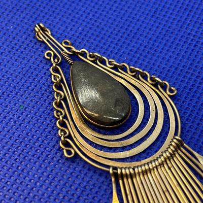 LARGE FANCY METAL, STONE PENDANT