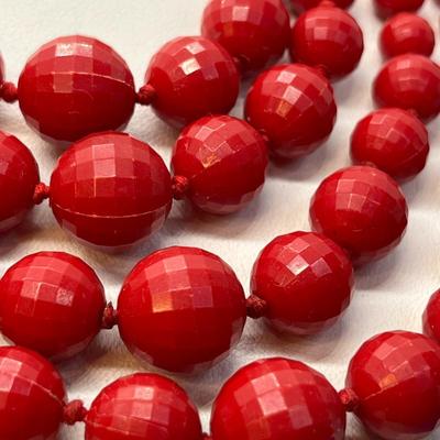 VINTAGE 1950â€™S 4 STRAND RED BEAD LAYERED NECKLACE 