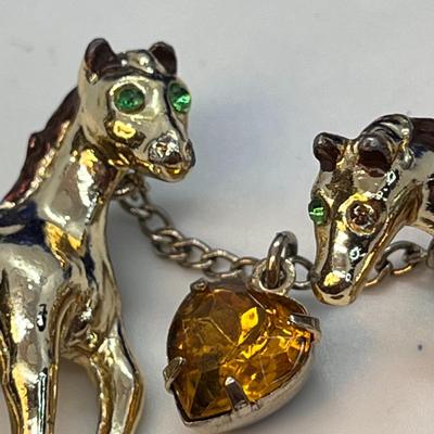VINTAGE DUO HORSEY PINS CENTER HEART