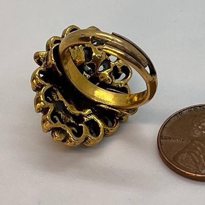 2-TONE GREEN RHINESTONE RING 