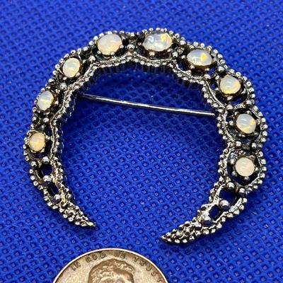 VINTAGE OPALESCENT CRESCENT SHAPE PIN  