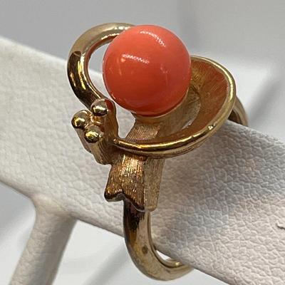 CORAL COLORED ORB RING SIZE 5-1/2