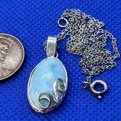 LOVELY POLISHED CABOCHON GEM PENDANT, STERLING