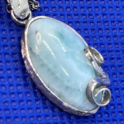 LOVELY POLISHED CABOCHON GEM PENDANT, STERLING