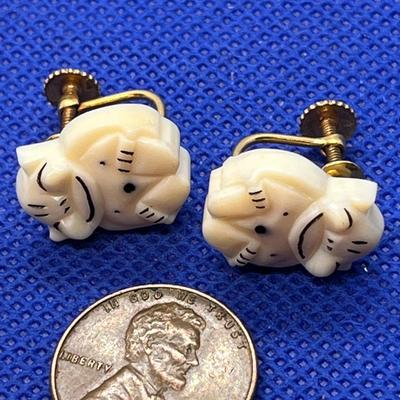 VINTAGE BILLIKEN IVORY 1/20 12K G.F. EARRINGS