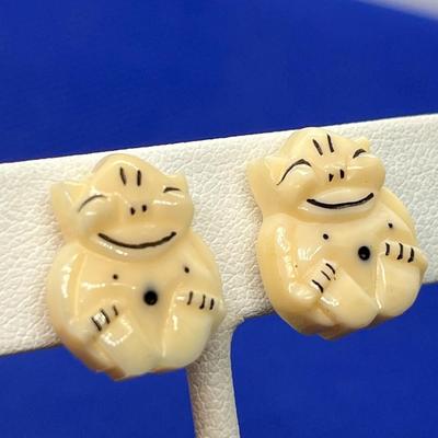 VINTAGE BILLIKEN IVORY 1/20 12K G.F. EARRINGS