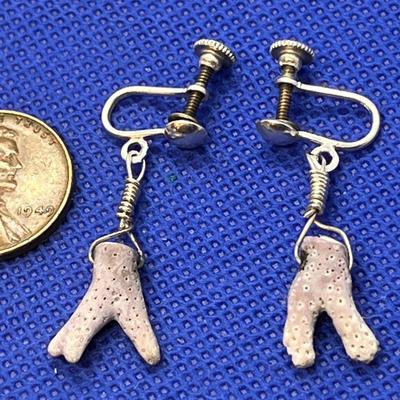 STERLING SILVER CORAL BITS EARRINGS