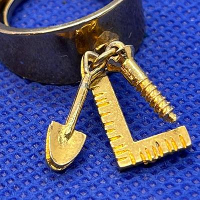 ODD TRADESMAN RING SHOVEL, SQUARE, SCREW CHARMS