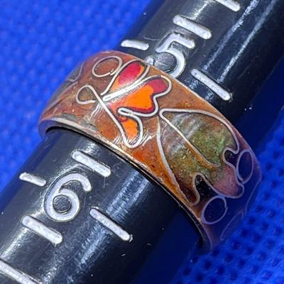 CLOISONNE BRASS ENAMEL RING ORGANIC FLORAL