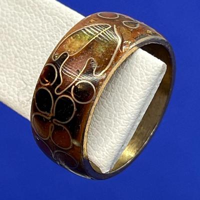 CLOISONNE BRASS ENAMEL RING ORGANIC FLORAL