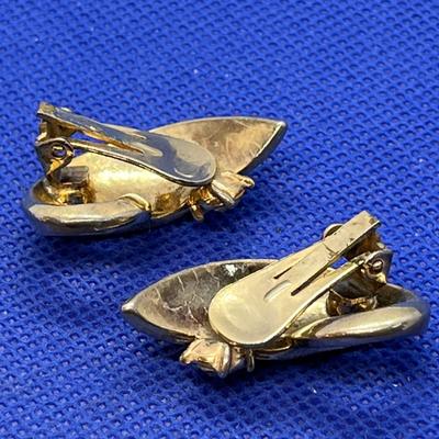 VINTAGE CLIP-ON GOLD RHINESTONE COSTUME EARRINGS