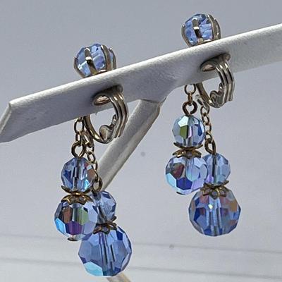 LOVELY BLUE CRYSTAL DOUBLE DANGLE EARRINGS
