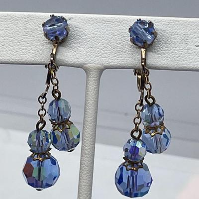 LOVELY BLUE CRYSTAL DOUBLE DANGLE EARRINGS