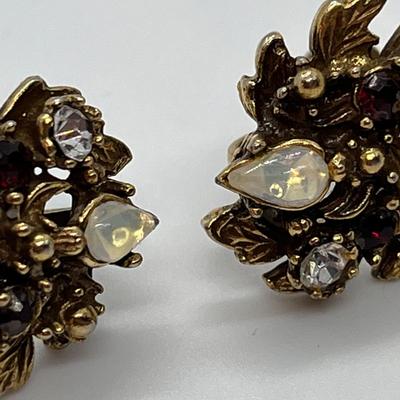 VINTAGE AGED BRASS OPALESCENT LOOK EARRINGS