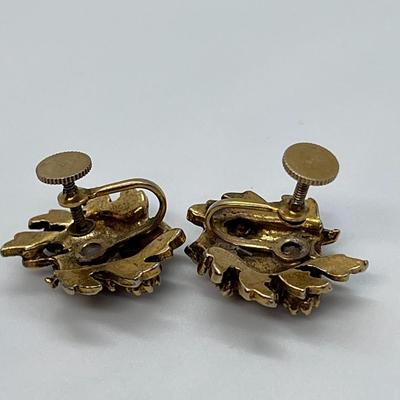 VINTAGE AGED BRASS OPALESCENT LOOK EARRINGS