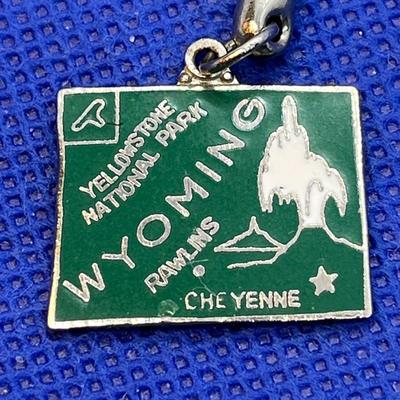 VINTAGE WYOMING ENAMELED FOB ON KEY CHAIN