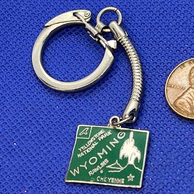 VINTAGE WYOMING ENAMELED FOB ON KEY CHAIN