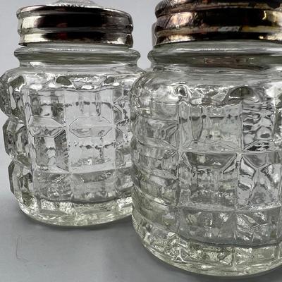 Vintage Glass Salt & Pepper Ingredient Container Silver plate Caddy
