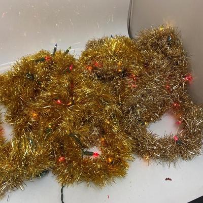 Vintage Gold Metallic Foil Lighted Christmas Tree Holiday Garland