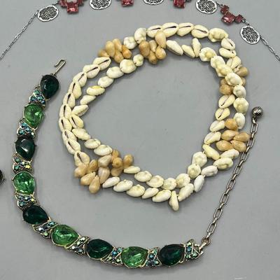 Lot of Costume Jewelry Faux Seashell Beaded Necklaces & Matching Earrings