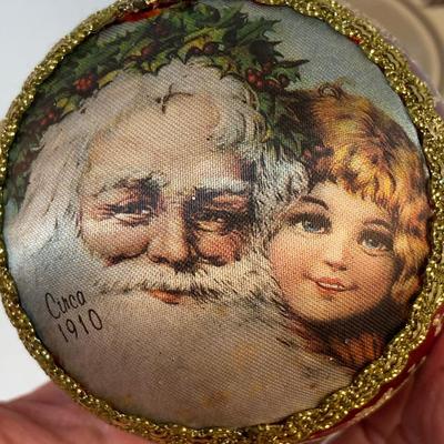 Vintage Santa on Silk Christmas Tree Holiday Ornament with Box