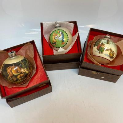 Lot of Three Vintage Holiday Norman Rockwell Christmas Holiday Tree Ornaments with Boxes