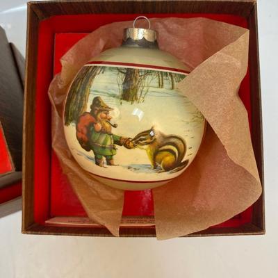 Lot of Three Vintage Holiday Norman Rockwell Christmas Holiday Tree Ornaments with Boxes