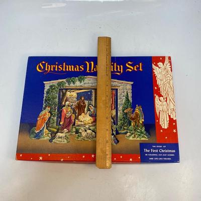 Vintage Christmas Nativity Cardboard Cutout Set and Stencil Kit