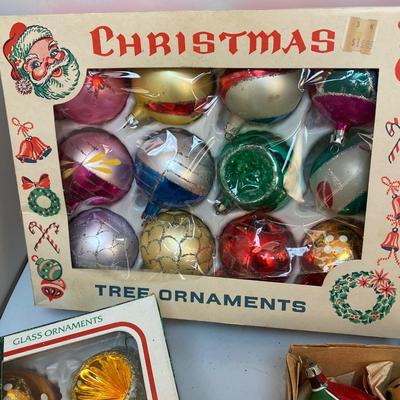 Mixed Style Lot of Vintage Glass Christmas Tree Holiday Ornaments Santa Land Shiny Brite