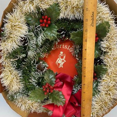 Vintage Christmas Holiday Artificial Hanging Wreath with Box