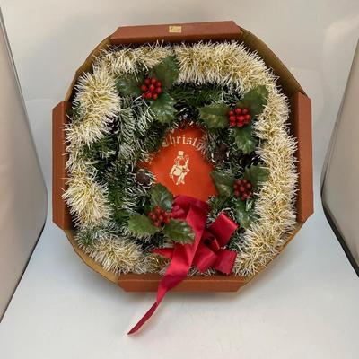 Vintage Christmas Holiday Artificial Hanging Wreath with Box