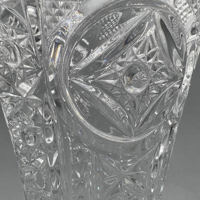 Vintage Geometric Crystal Cut Glass Design MCM Sawtooth Edge Flower Vase