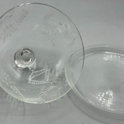 Retro Clear Glass Flower Motif Dome Cover Butter Cheese Dish