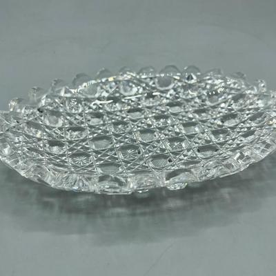 Vintage Crystal Glass Sawtooth Cut Serving Trinket Display Dish