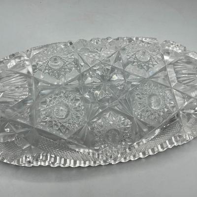 Vintage Oblong Sawtooth Cut Crystal Serving Dish