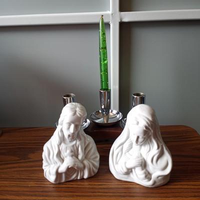 RELIGIOUS FIGURINES-CROSS AND CHROME CANDLE HOLDER