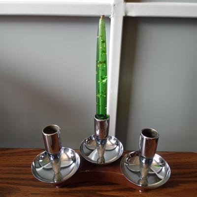 RELIGIOUS FIGURINES-CROSS AND CHROME CANDLE HOLDER