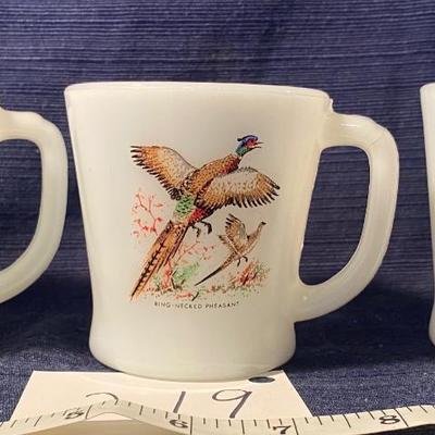 3 Vintage Fire King Game Bird Coffee Cups
