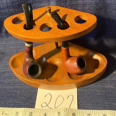 Vintage 1960s Wood Pipe Holder & Pipes