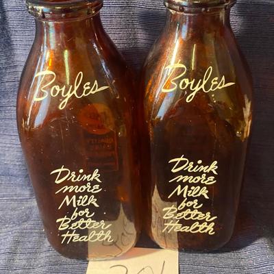 2 Vintage Boyles Dairy 1950s Milk Bottles