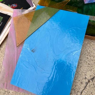 Lot Stained Glass Sheets Slabs, 2 Books