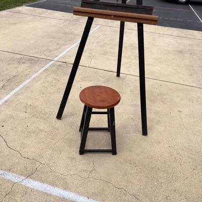 Rustic Wood Easel and Stool